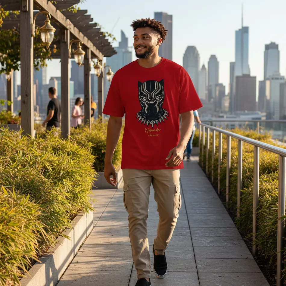 Black Panther Inspired Red Oversized T-Shirt – Mask Graphic - Image 2