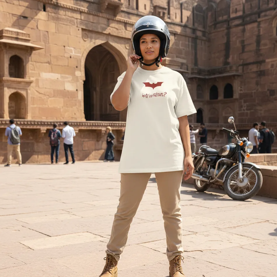 Batman-Inspired “Why So Serious” Beige Oversized T-Shirt for Men & Women - Image 9