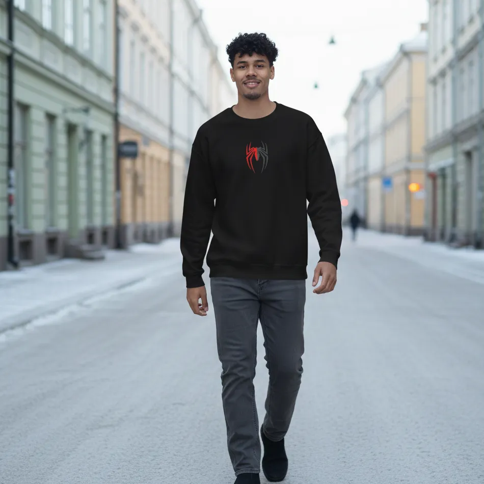 Spider-Man Inspired Black Sweatshirt for Men | Dark Marvel Spider Logo - Image 6