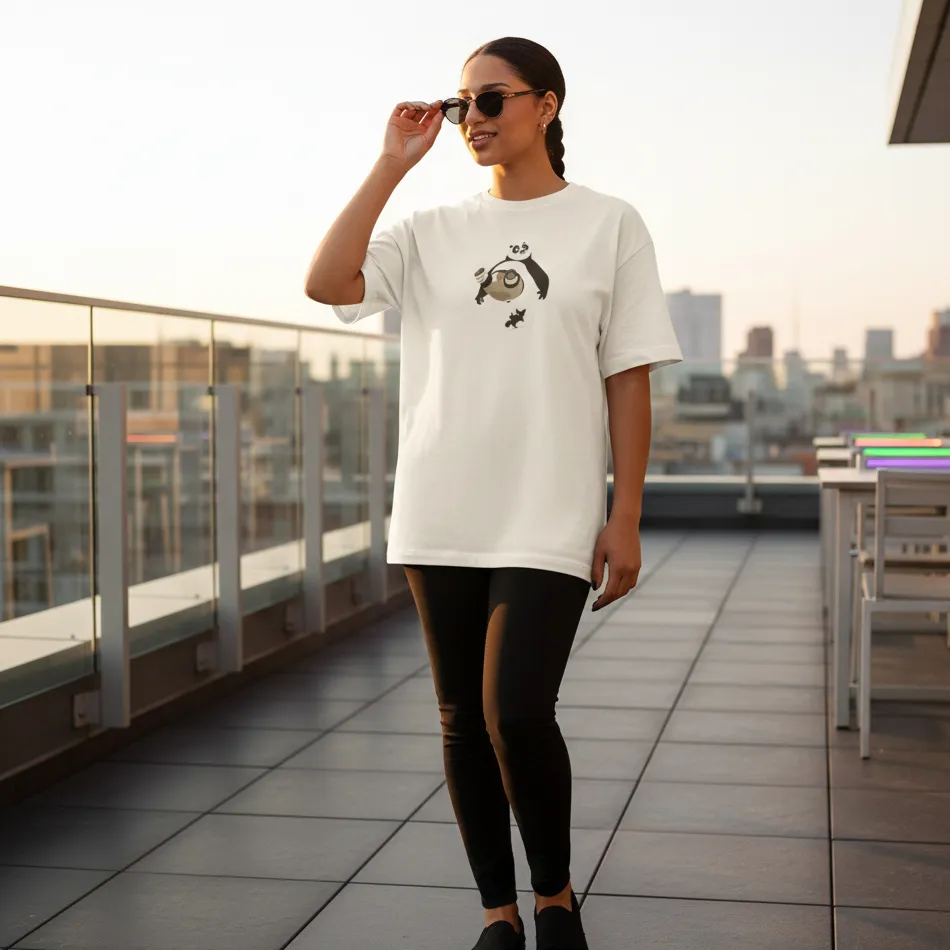 Kung Fu Panda Inspired Beige Oversized T-Shirt – Po & Shifu Graphic - Image 8