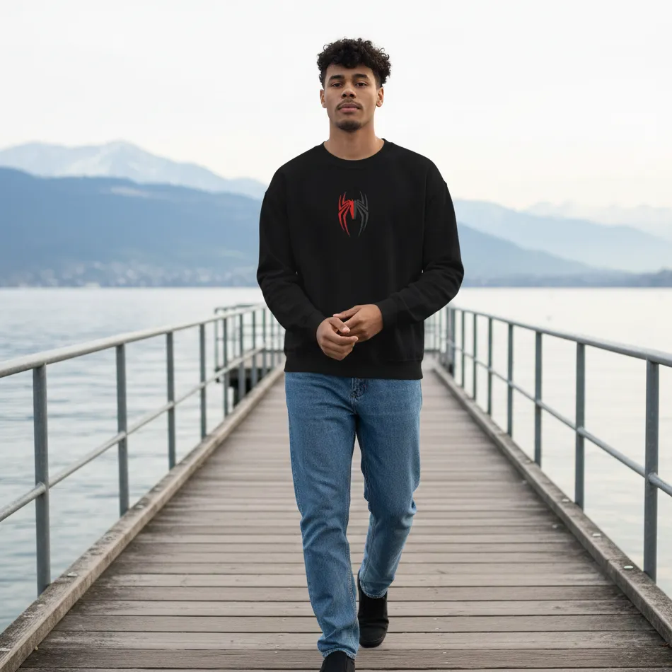 Spider-Man Inspired Black Sweatshirt for Men | Dark Marvel Spider Logo - Image 7