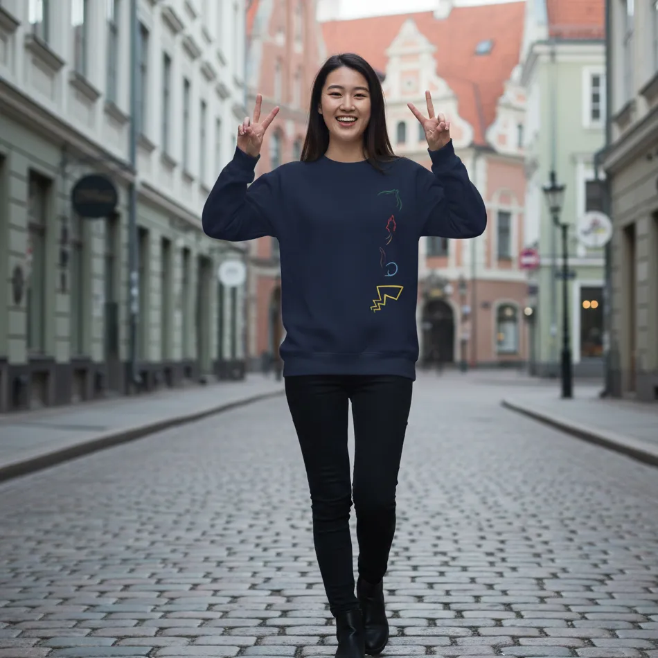 Pokemon Inspired Navy Sweatshirt for Women | Alien Cartoon Graphic - Image 3