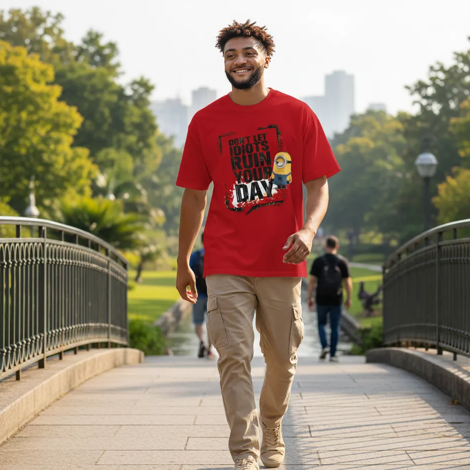 Minions Inspired Red Oversized T-Shirt – Day Saving Text Graphic - Image 4