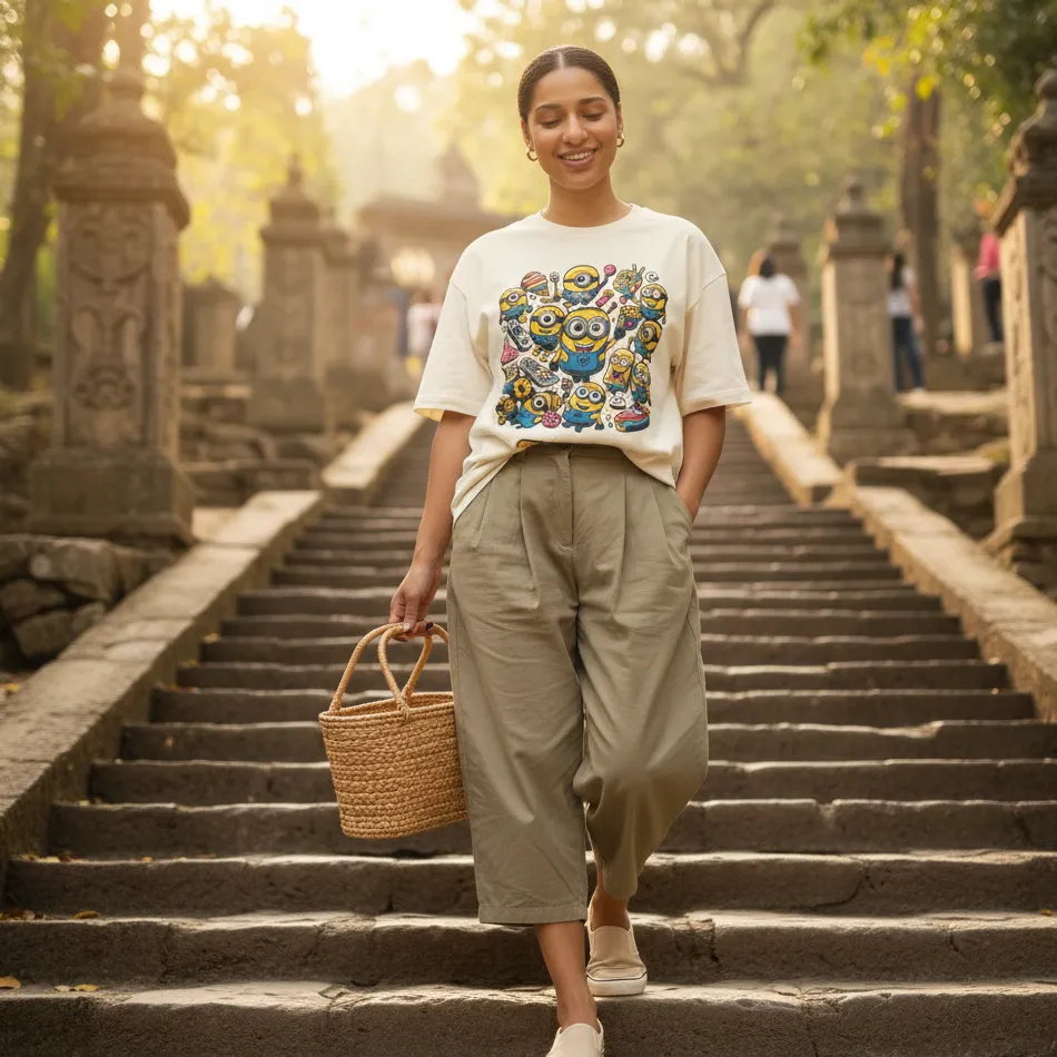 Minions Inspired Beige Oversized T-Shirt – Collage Graphic - Image 5