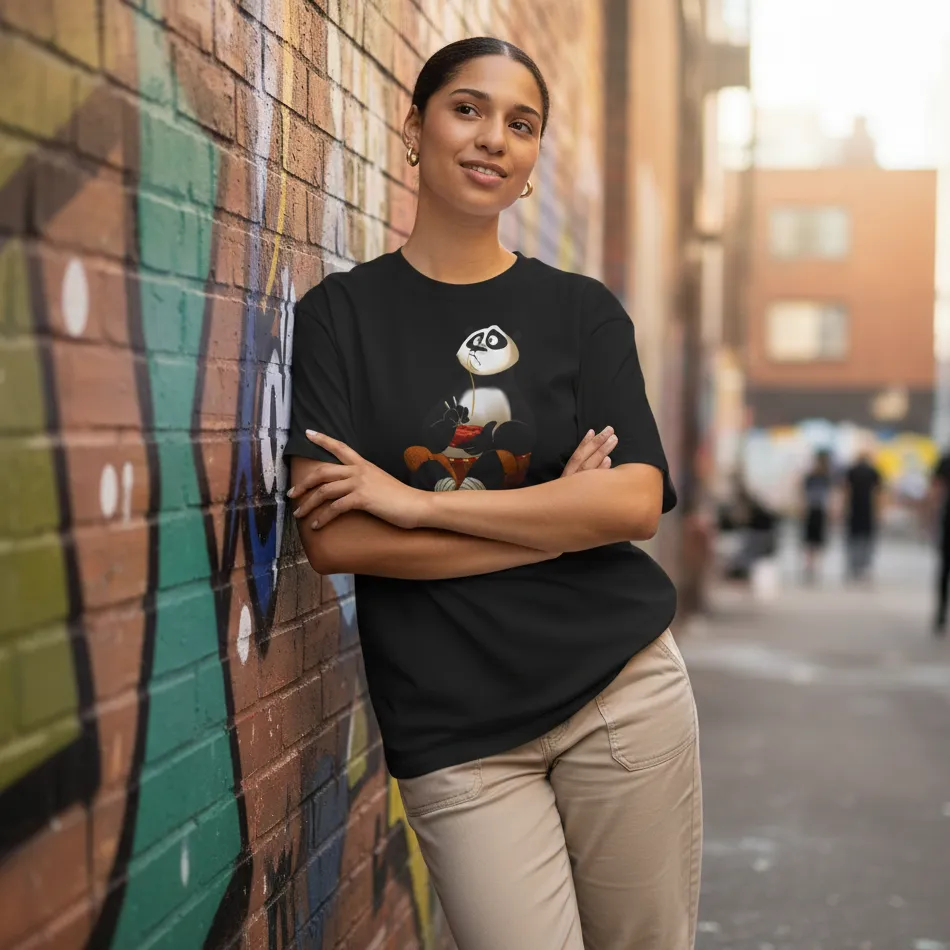 Kung Fu Panda Inspired Black Oversized T-Shirt – Sitting Po Graphic - Image 6