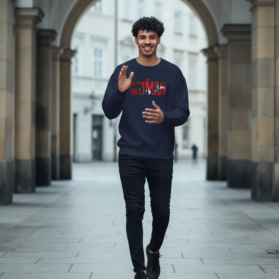 Batman Inspired Navy Sweatshirt for Men | The Batman Text Graphic - Image 4