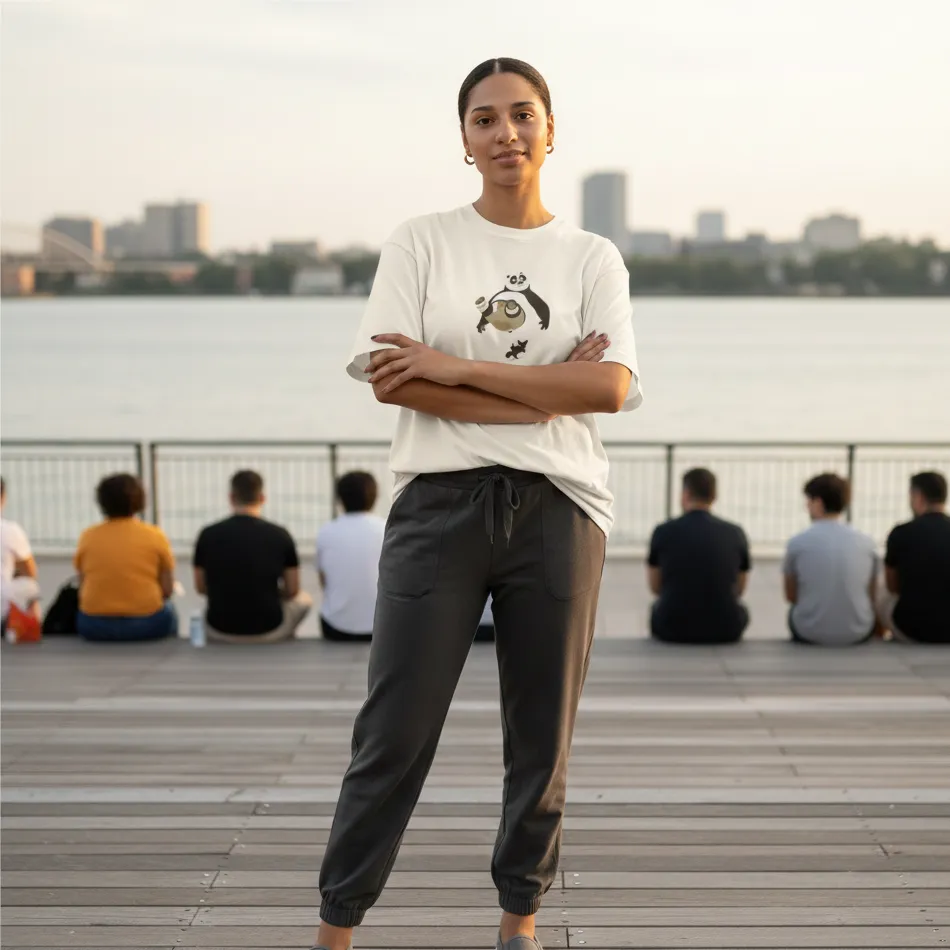 Kung Fu Panda Inspired Beige Oversized T-Shirt – Po & Shifu Graphic - Image 2