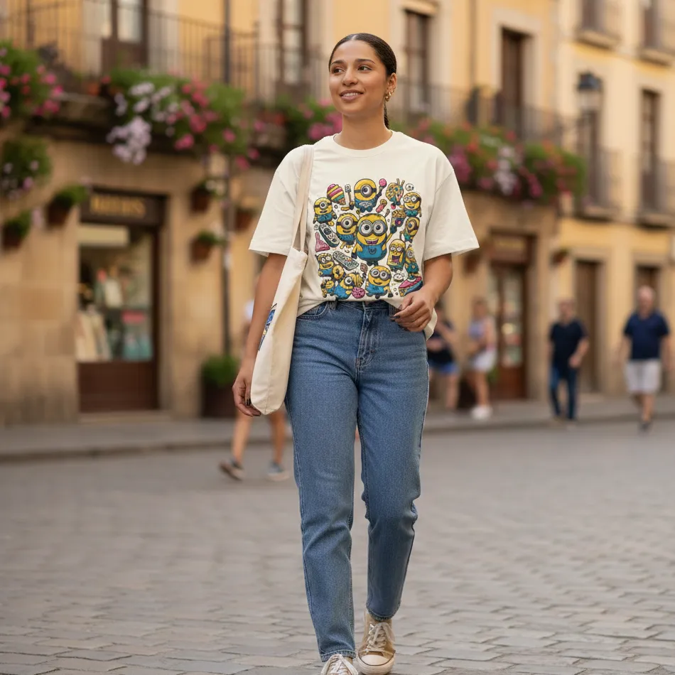 Minions Inspired Beige Oversized T-Shirt – Collage Graphic - Image 2