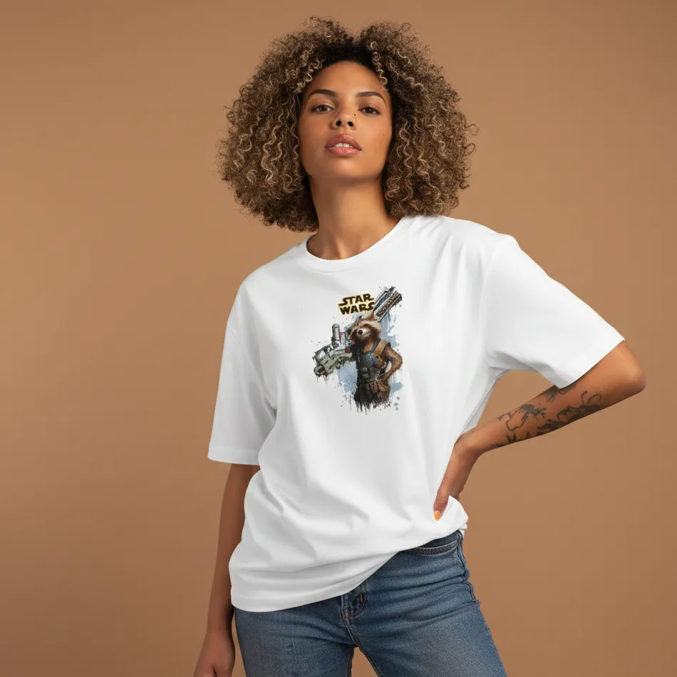 Marvel Inspired White Oversized T-Shirt – Rocket Graphic