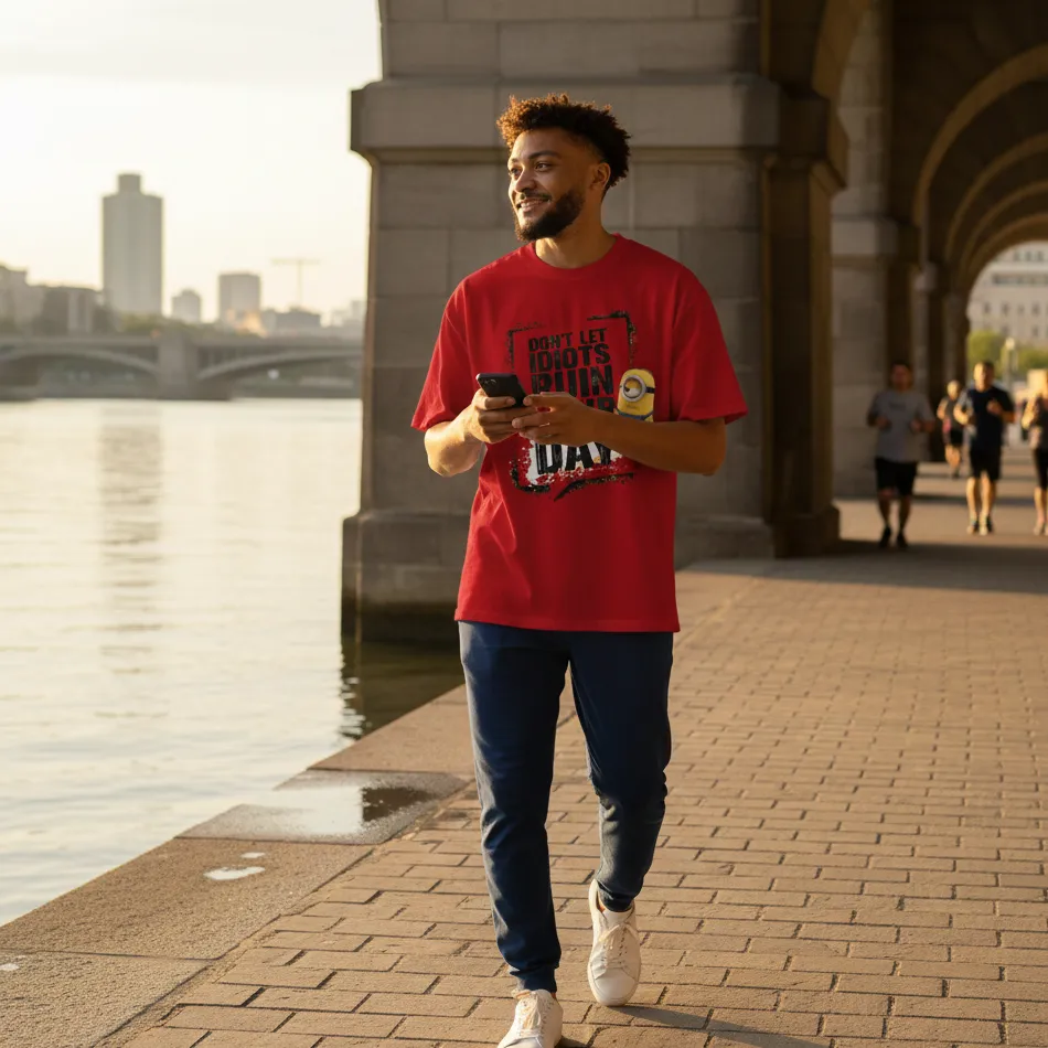 Minions Inspired Red Oversized T-Shirt – Day Saving Text Graphic - Image 8