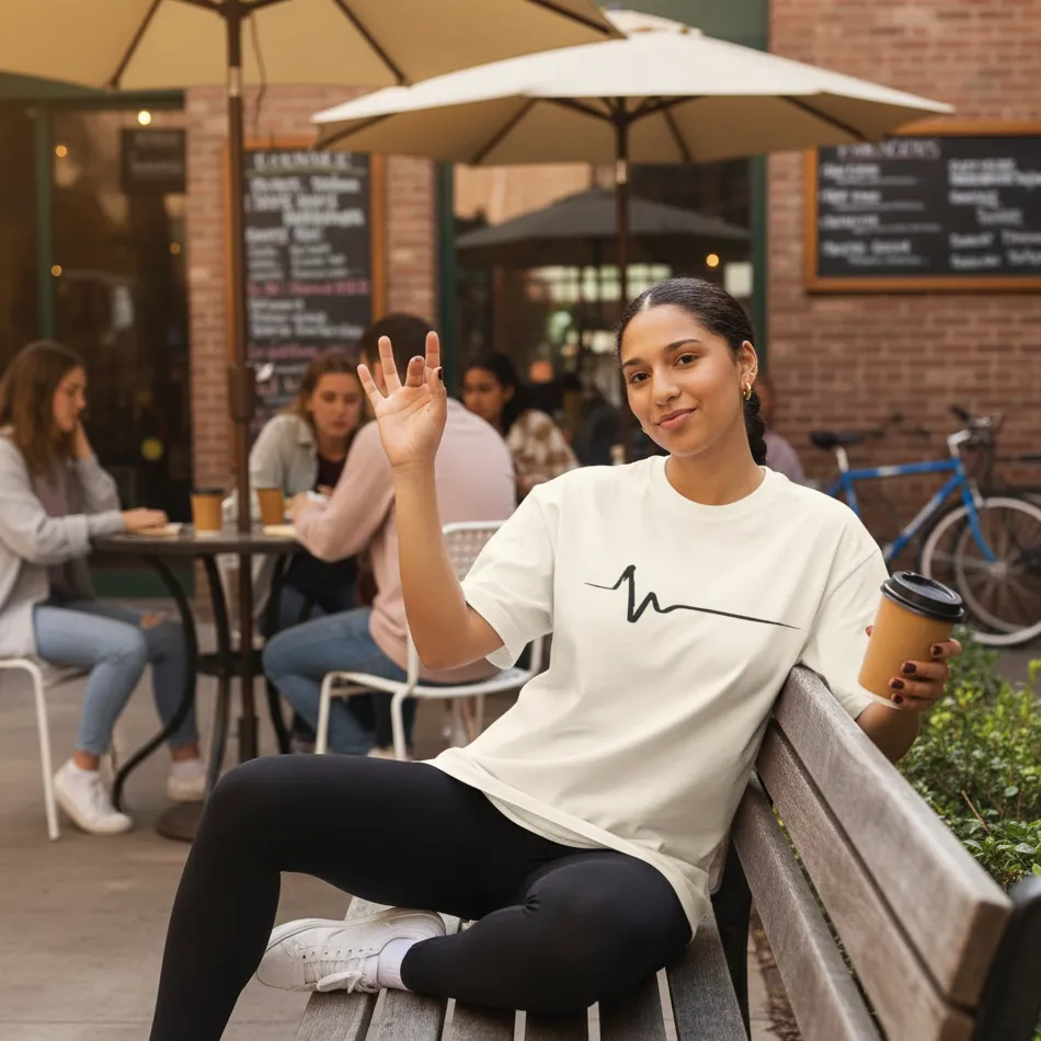 Heartbeat Inspired Beige Oversized T-Shirt – Life Line Graphic - Image 2