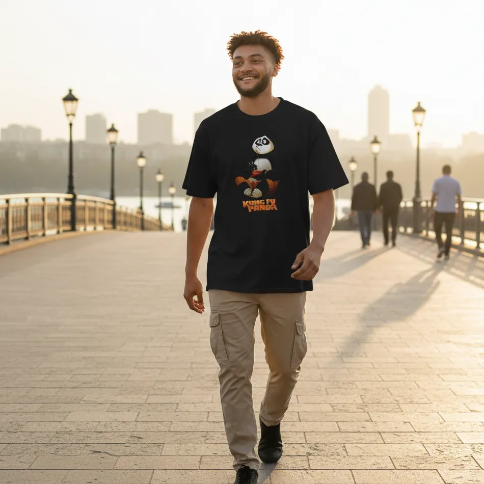 Kung Fu Panda Inspired Black Oversized T-Shirt – Sitting Po Graphic - Image 5