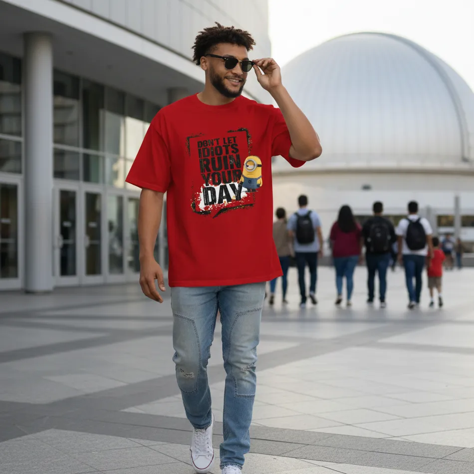 Minions Inspired Red Oversized T-Shirt – Day Saving Text Graphic - Image 6