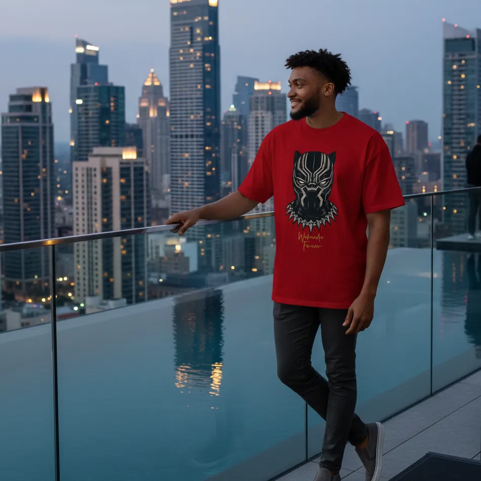 Black Panther Inspired Red Oversized T-Shirt – Mask Graphic - Image 5