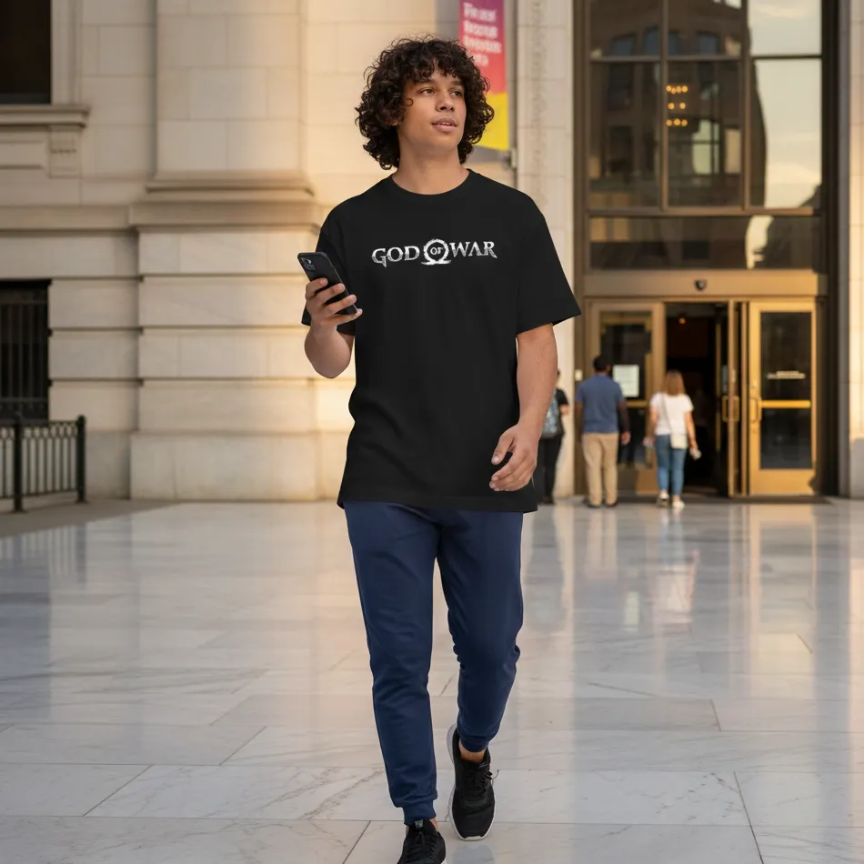 God of War Inspired Black Oversized T-Shirt – Text Graphic - Image 9