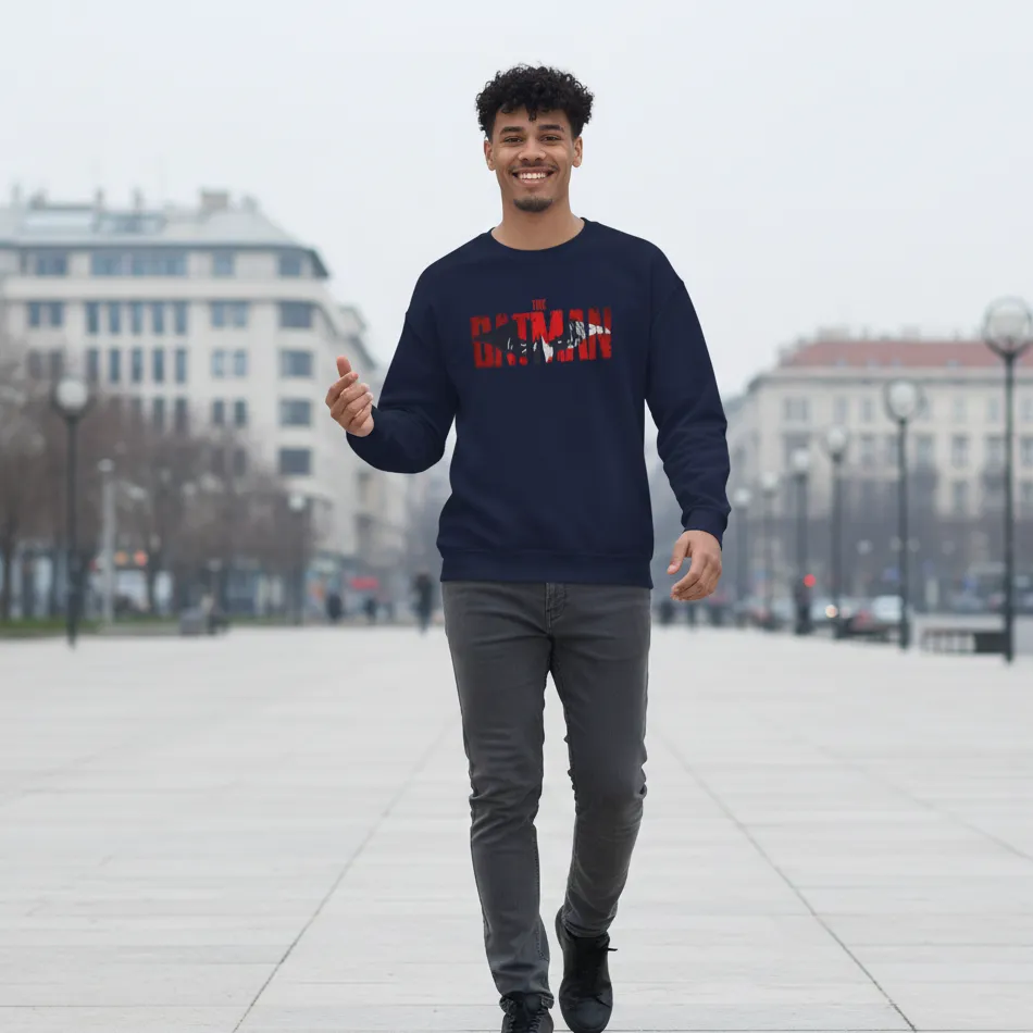 Batman Inspired Navy Sweatshirt for Men | The Batman Text Graphic - Image 5