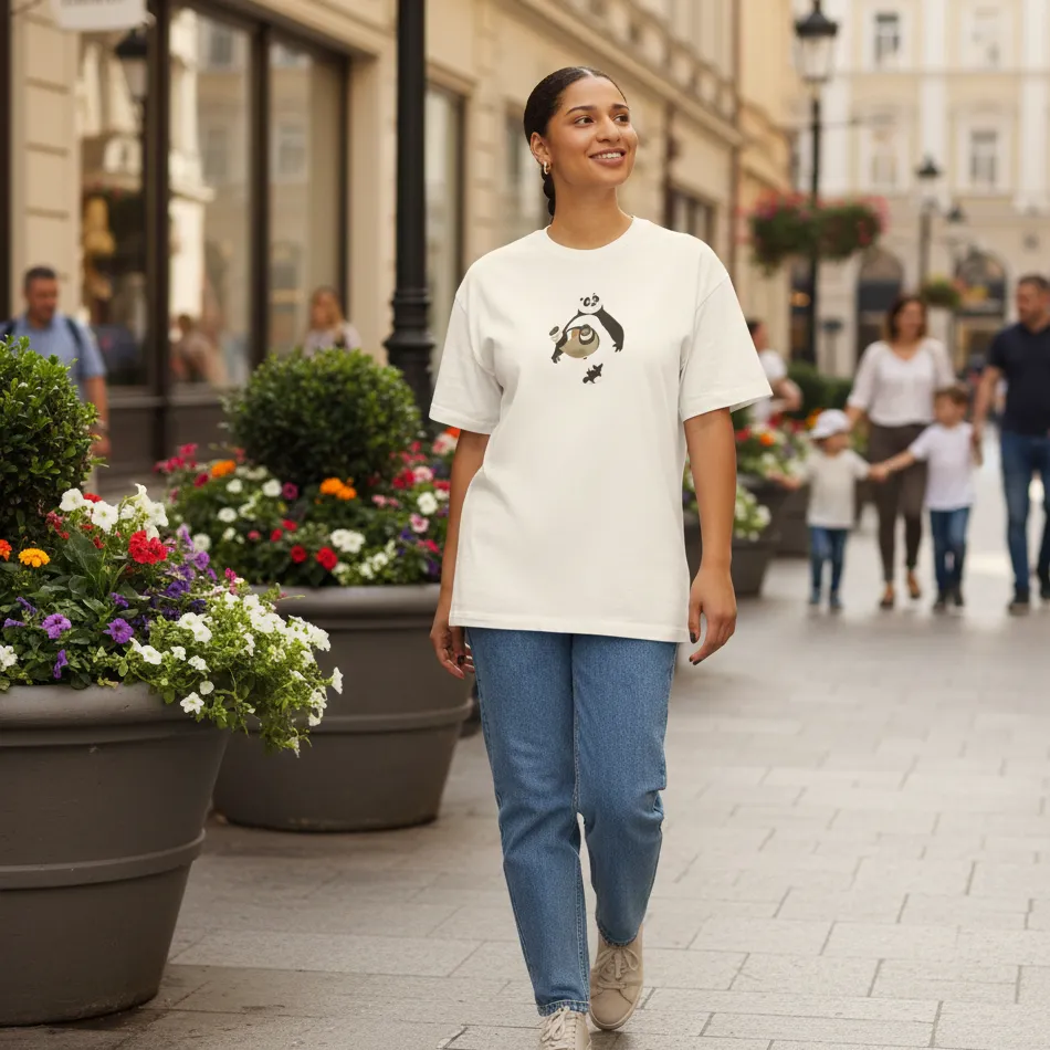 Kung Fu Panda Inspired Beige Oversized T-Shirt – Po & Shifu Graphic - Image 10