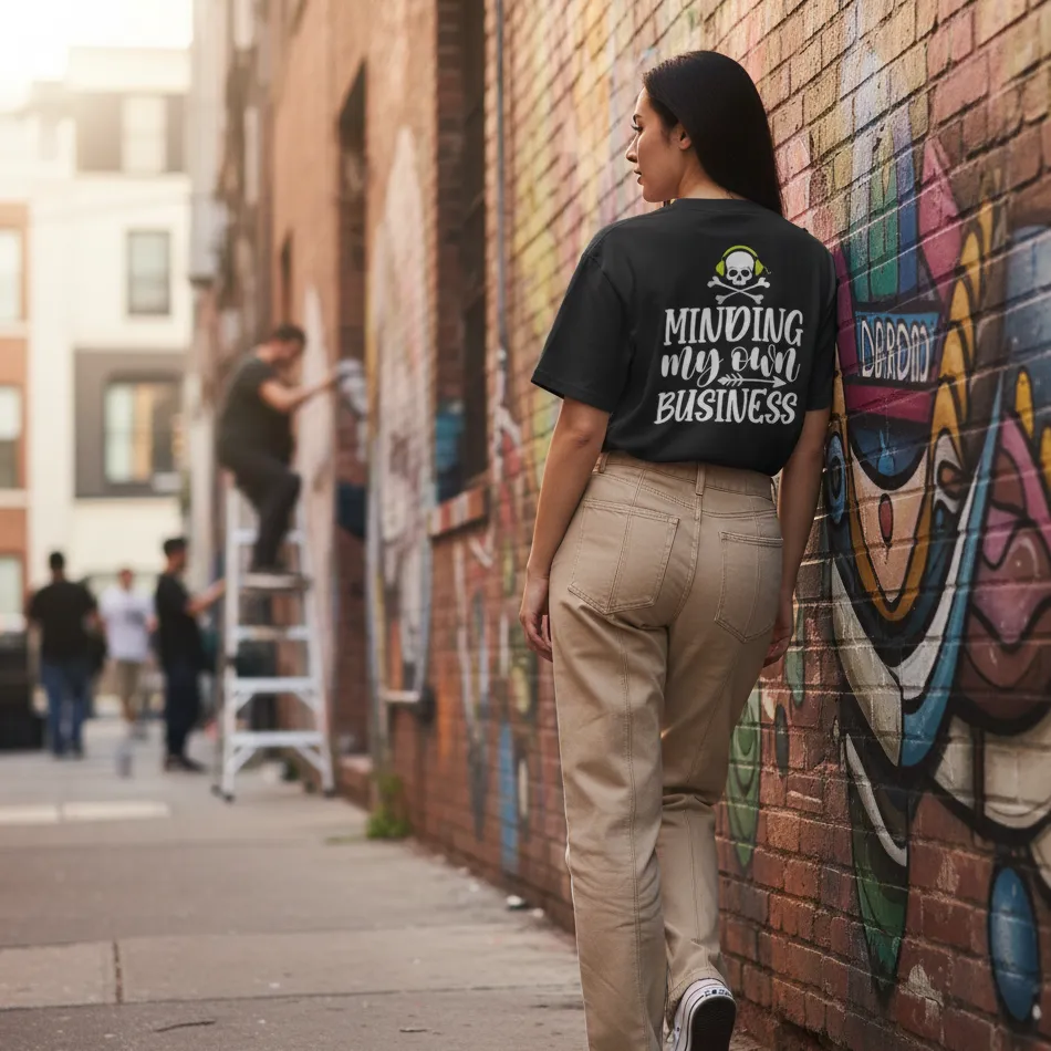 “Mind My Business” Inspired Black Oversized T-Shirt – Text Graphic - Image 2