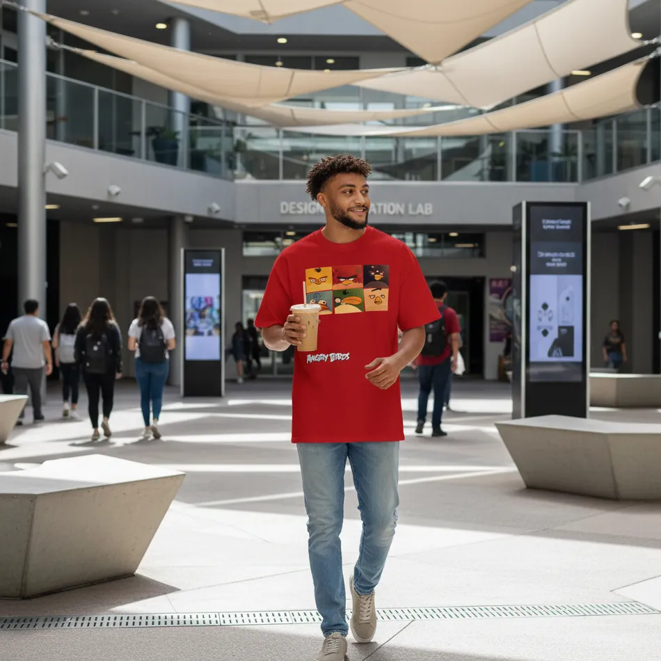 Angry Birds Inspired Red Oversized T-Shirt – Collage Graphic - Image 4