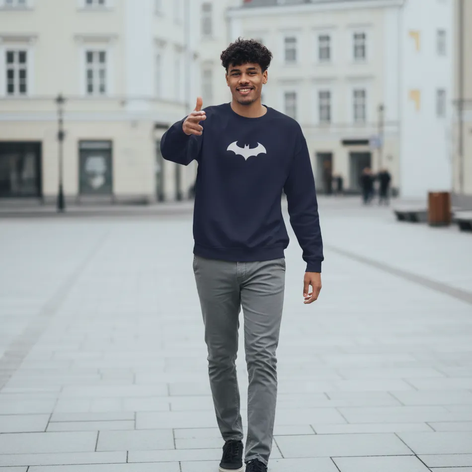 Batman Inspired Navy Sweatshirt for Men | Bat Logo Graphic - Image 5