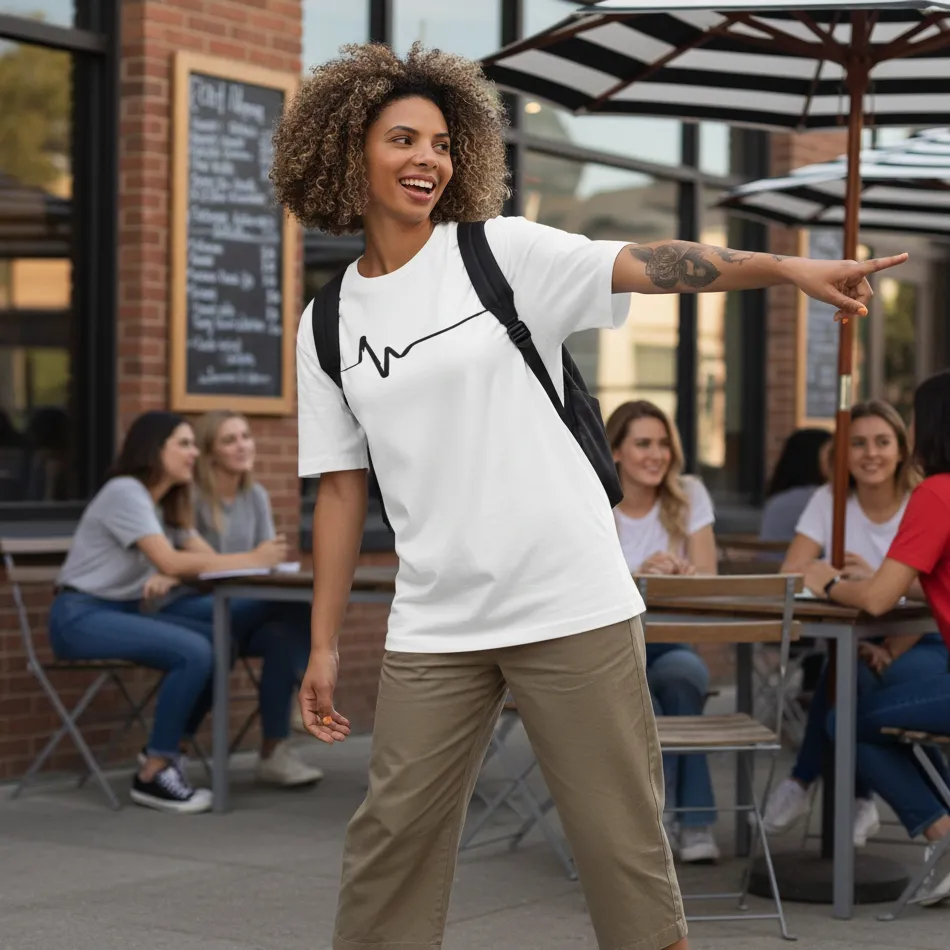 Heartbeat Inspired White Oversized T-Shirt – Life Line Graphic - Image 6