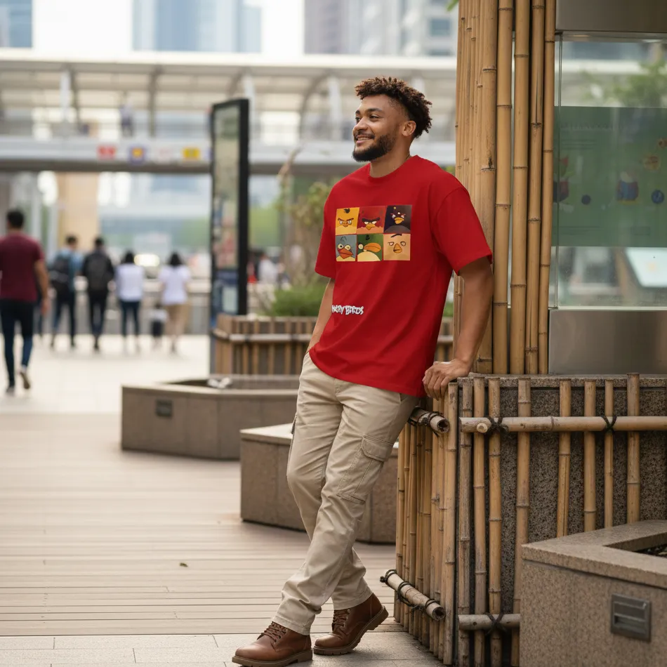 Angry Birds Inspired Red Oversized T-Shirt – Collage Graphic - Image 5