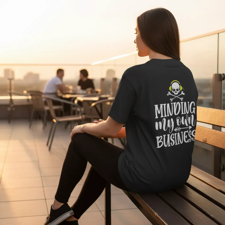 “Mind My Business” Inspired Black Oversized T-Shirt – Text Graphic - Image 5