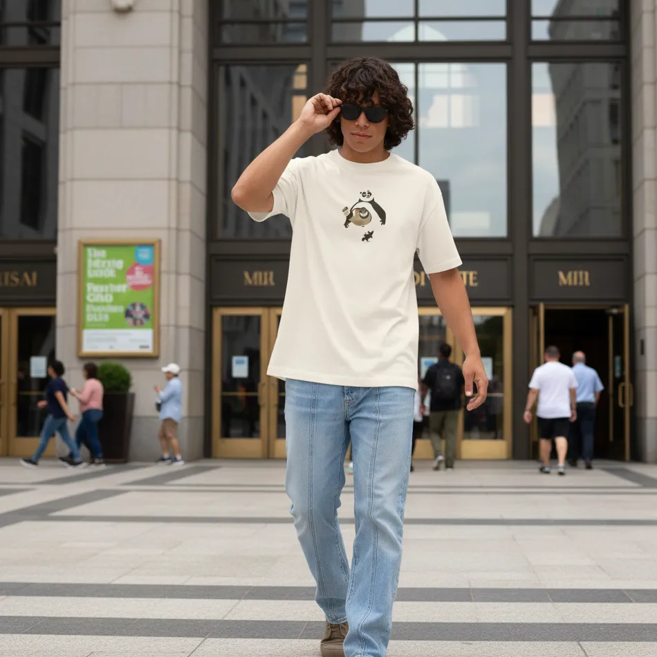Kung Fu Panda Inspired Beige Oversized T-Shirt – Po & Shifu Graphic - Image 7