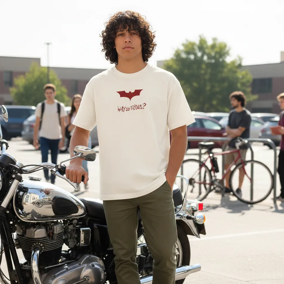 Batman-Inspired “Why So Serious” Beige Oversized T-Shirt for Men & Women - Image 2