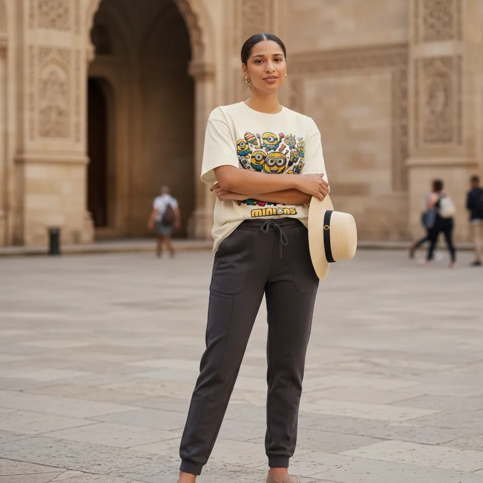 Minions Inspired Beige Oversized T-Shirt – Collage Graphic - Image 3