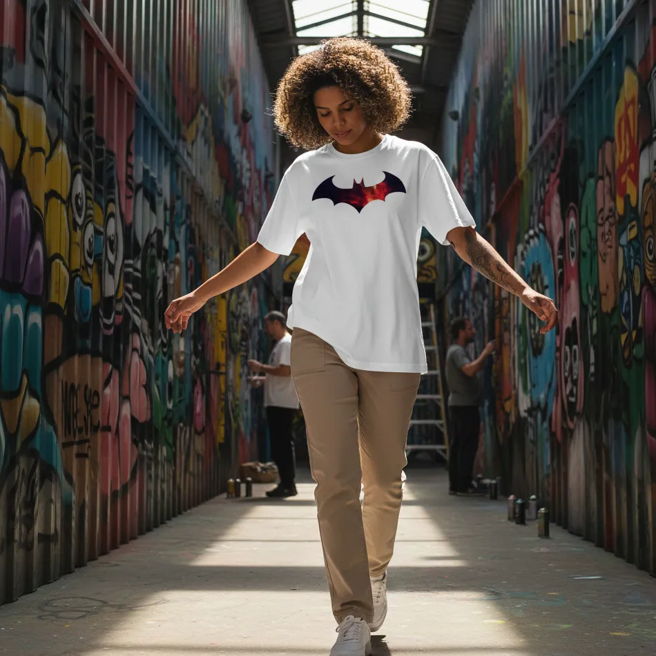 Batman Inspired White Oversized T-Shirt – Colourful Bat Logo Graphic - Image 2