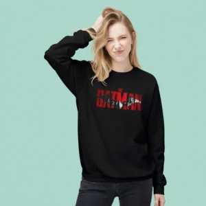 DC Comic Inspired Batman Black Sweatshirt for Women | Red & Black Text Graphic