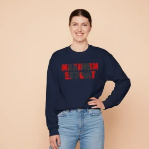 Deadpool Inspired Navy Sweatshirt for Women | “Maximum Effort” Text Graphic