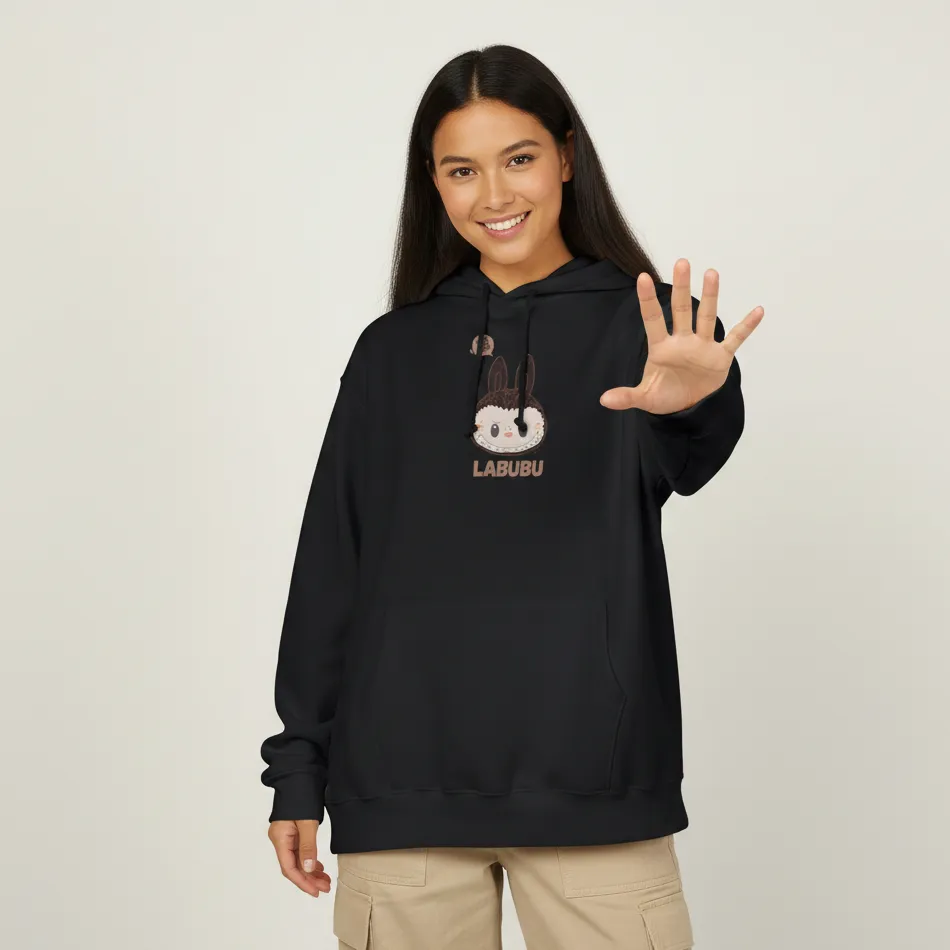 Women black labubu doll inspired hoodie