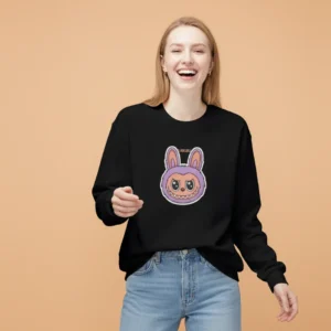 Labubu Doll Inspired Black Sweatshirt for Women | Designer Toy Graphic