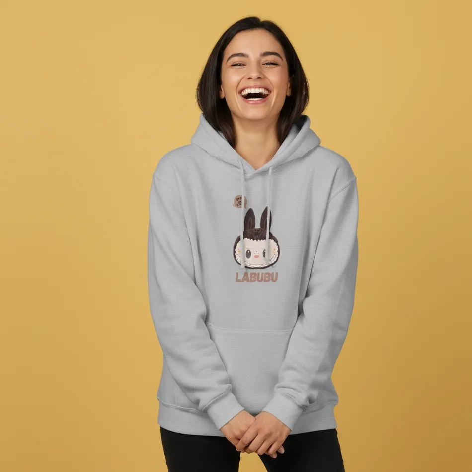 Women grey labubu doll inspired hoodie