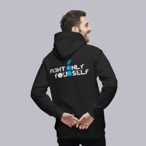 Men black motivational fight text hoodie