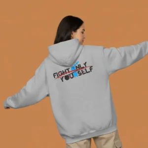 Women grey motivational fight text hoodie