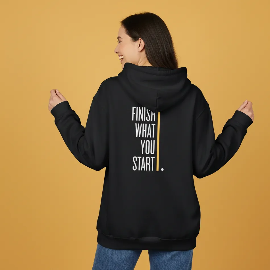 Women black motivational text hoodie