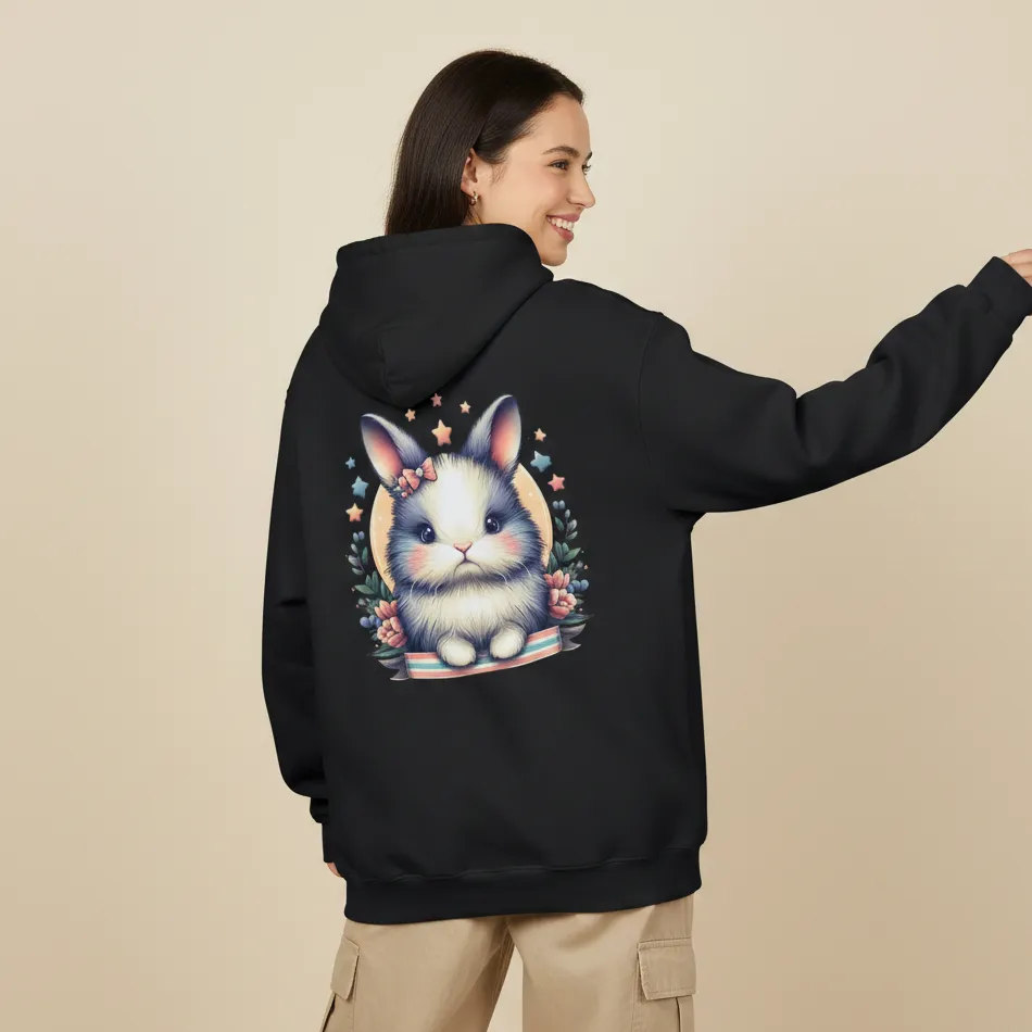 Women black white rabbit inspired hoodie