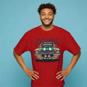 men 1969 mustang inspired oversized red t-shirt with car graphic