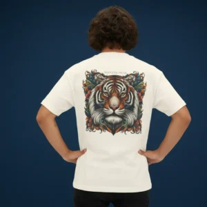 men anger inspired oversized beige t-shirt with tiger graphic