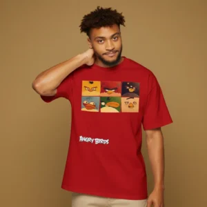 men red angry birds inspired oversized t-shirt collage graphic