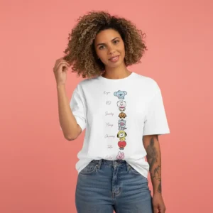 women bts team toon inspired white oversized t-shirt