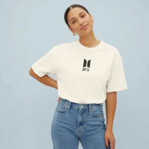 women BTS logo beige oversized t-shirt