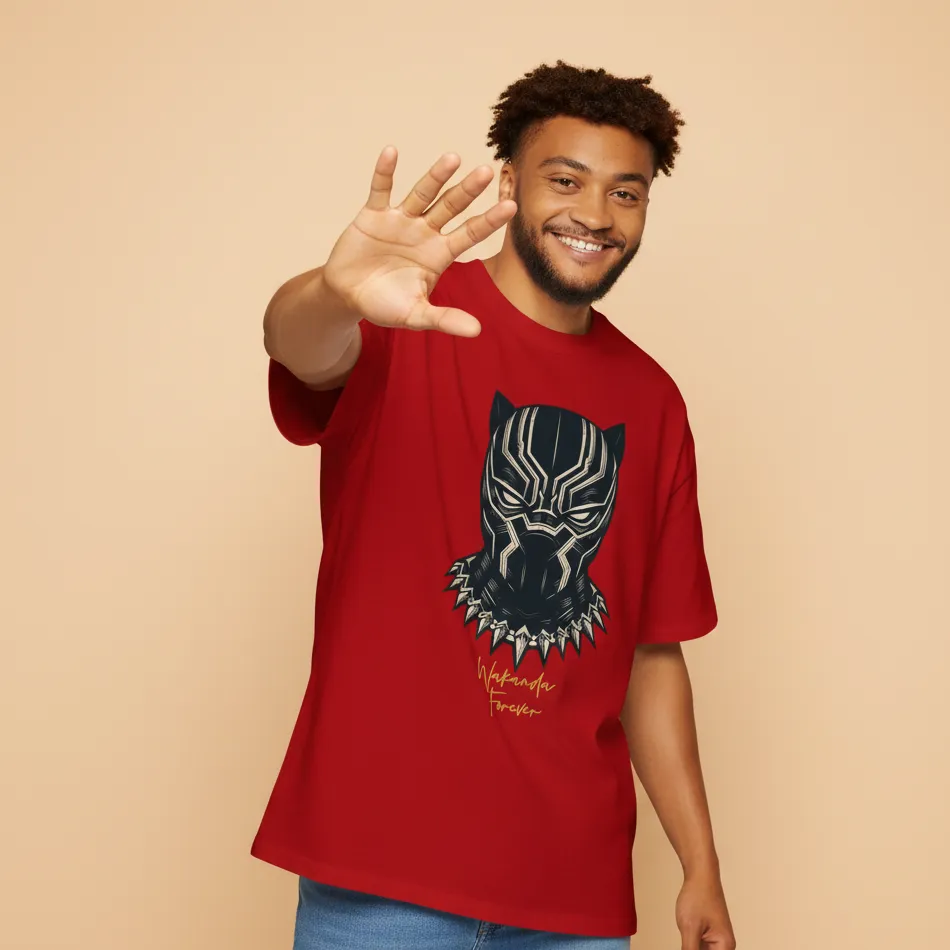 men black panther inspired red oversized t-shirt