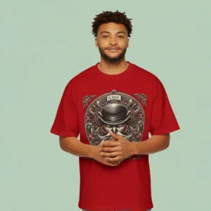 men classic inspired oversized red t-shirt with graphic print