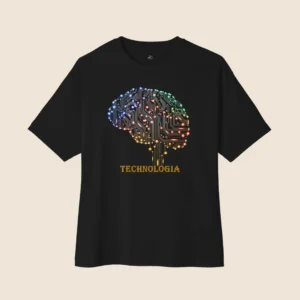 Colourful Thoughts Black Oversized T-Shirt – Brain Graphic