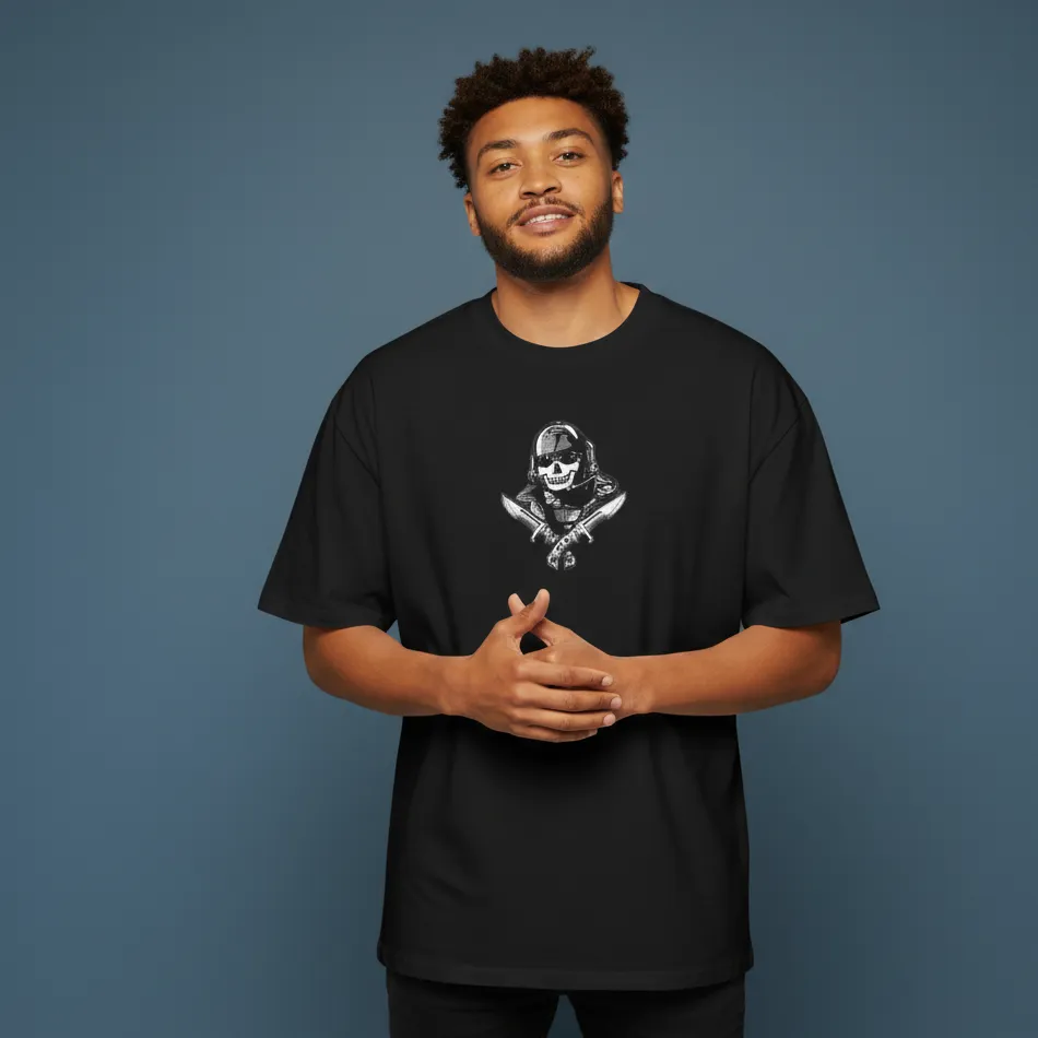 men commando skull inspired black oversized t-shirt