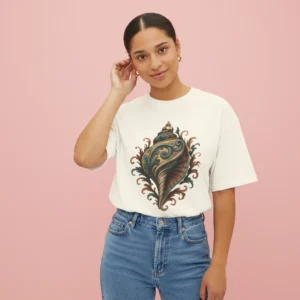 women conch shell inspired oversized beige t-shirt